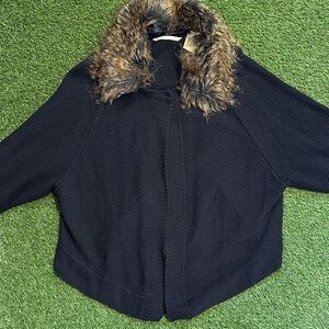 Peter Nygard Black Cape with Faux Fur Trim